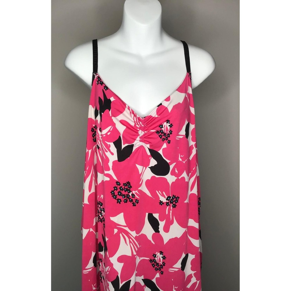 Cacique Intimates Pink Floral Lace Trim Chemise Nightgown Sleep Dress Sz 22/24